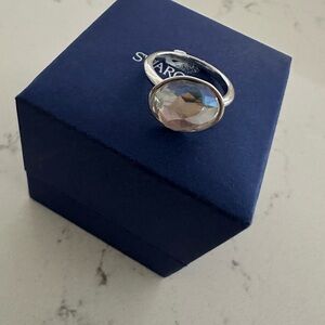 SWAROVSKI CRYSTAL SILVER RING TRANSLUCENT AQUAMARINE CLEAR OVAL GORGEOUS NEW